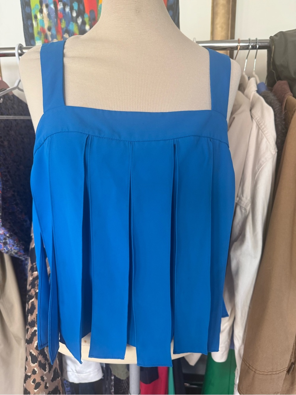 Amanda Uprichard Drake Bright Blue Pleated Square-Neck tank